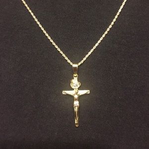 Gold Chain Rope Chain 2mm and Cross .925 Italy